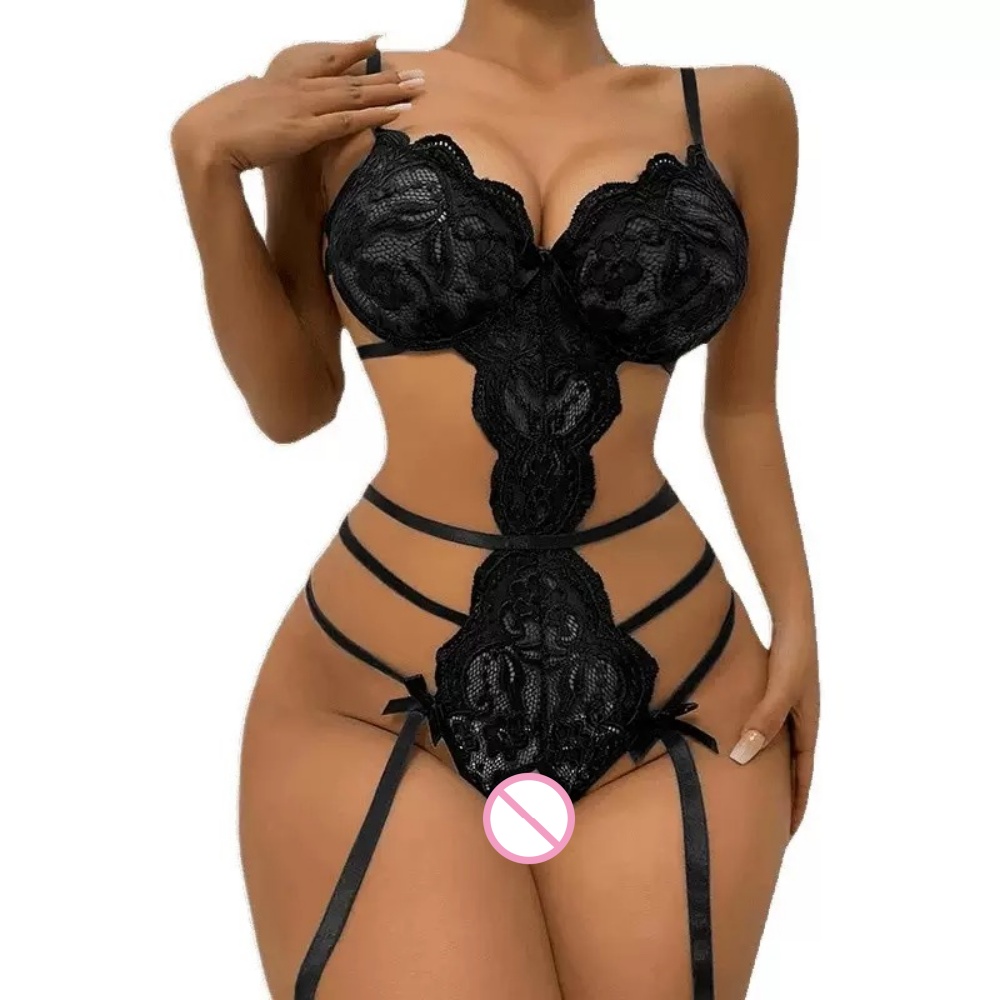 Lace Teddy Lingerie - Sexy kanten teddybodysuit met open kruis,
