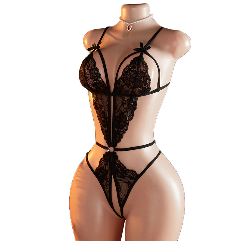 Lace Teddy Lingerie - Transparante sexy holle zwarte kanten lingerie