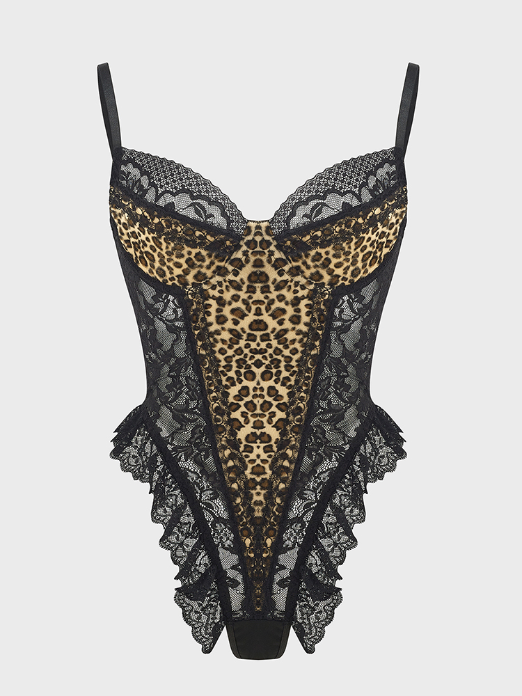 Shapewear Bodysuit Firm - Sexy kanten luipaardpatroon bodysuits vintage chique