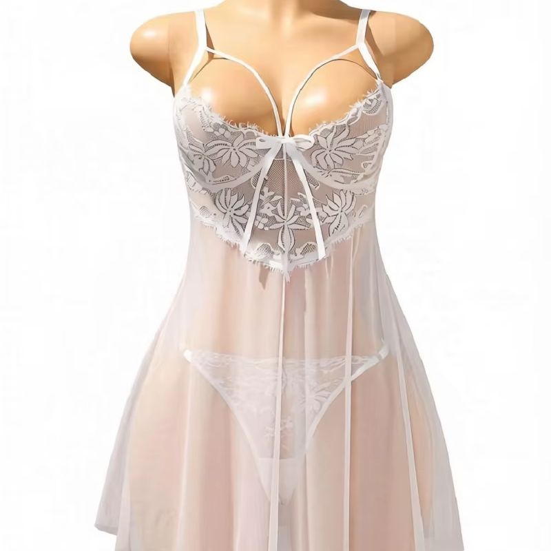 Babydoll Chemise Night - Vrouwelijke witte kant babydoll lingerie jurk