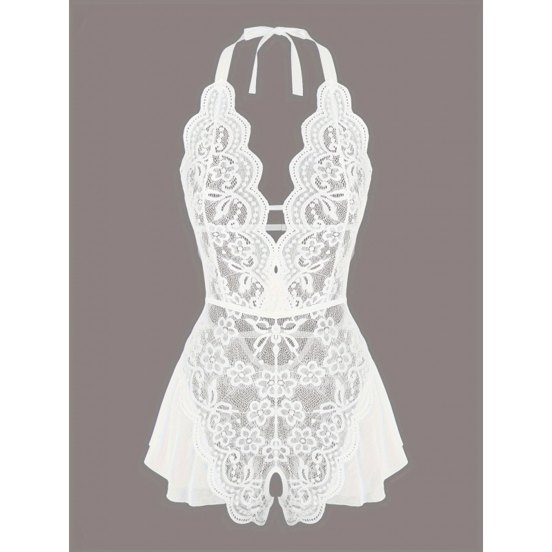 Lace Teddy Lingerie - Charmante kanten teddy van mesh, halter