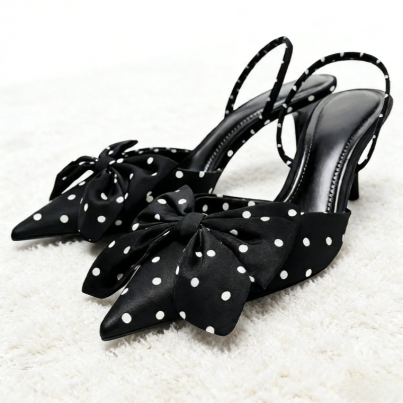 Slip Dress Satin - Bruine Polka Dot Vlinder Knoop Decoratie