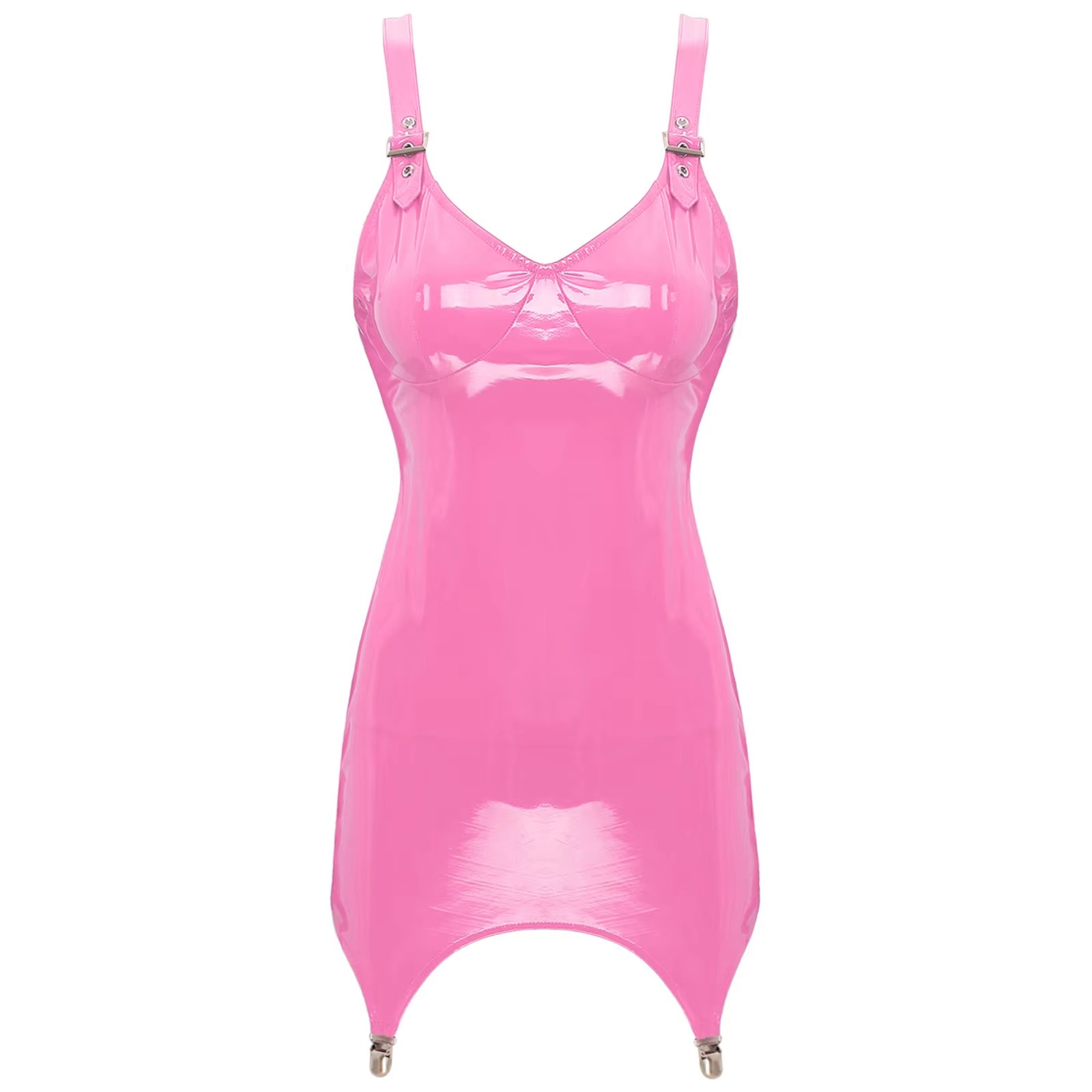 Babydoll Chemise Night - Dames Glanzende Metallic Pvc Lederen V-Hals