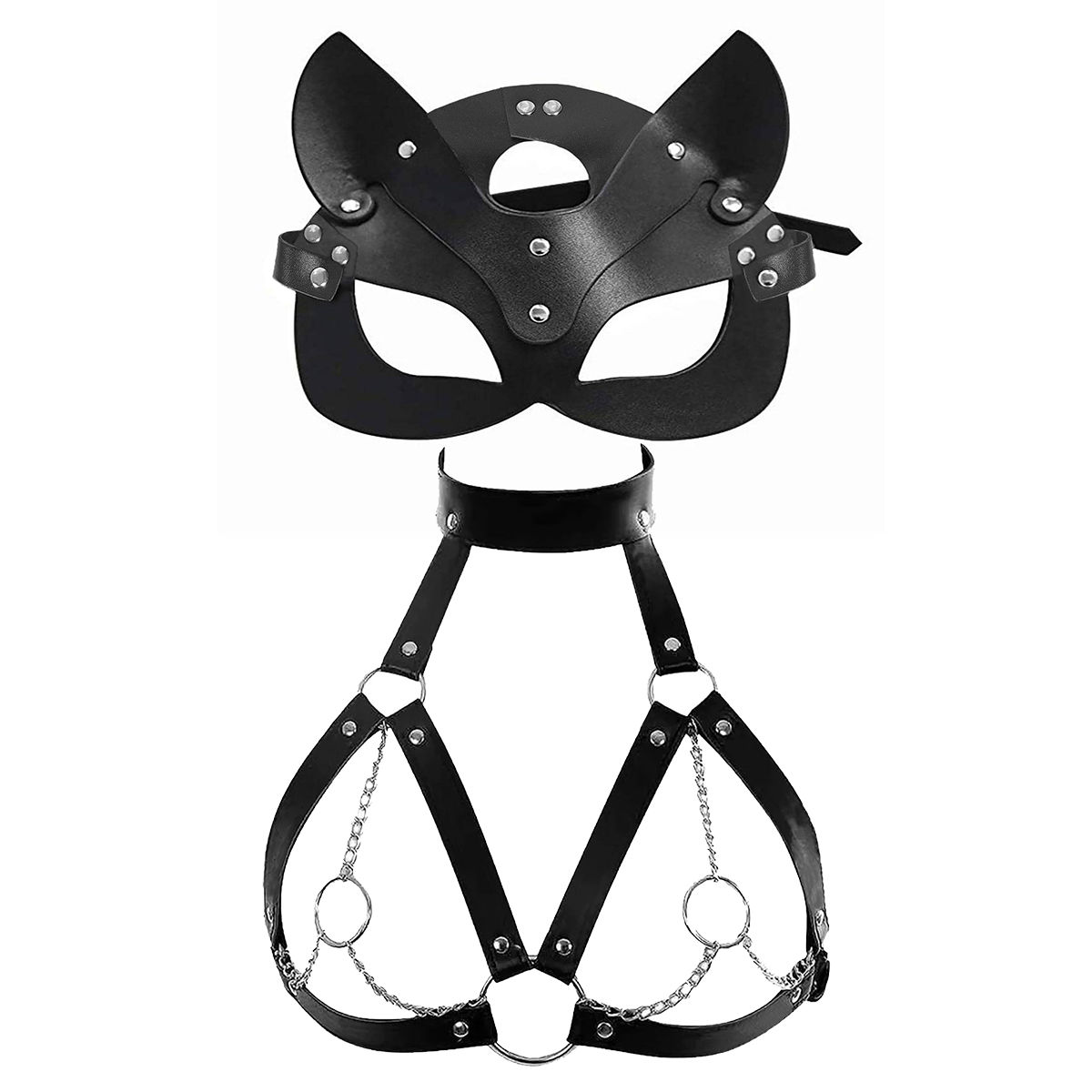 Garter Belt Set - Vrouwen Sexy Masker Blinddoek Cosplay PU