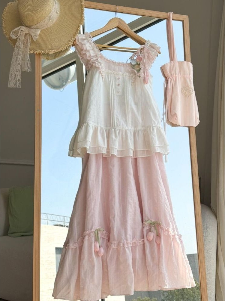 Cami Top Lace - Zoete Kawaii Ruffle Trim Tulip Decor
