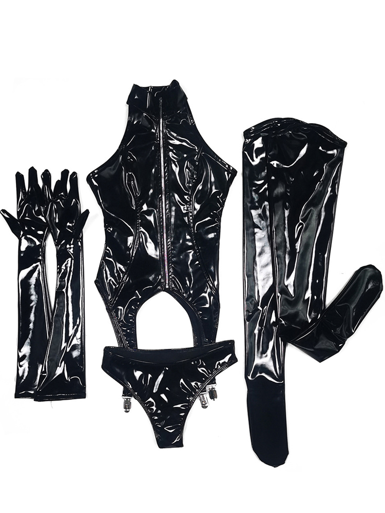 4 Stks/set Wet Look Pvc Catsui - Garter Belt Set recensie en prijs