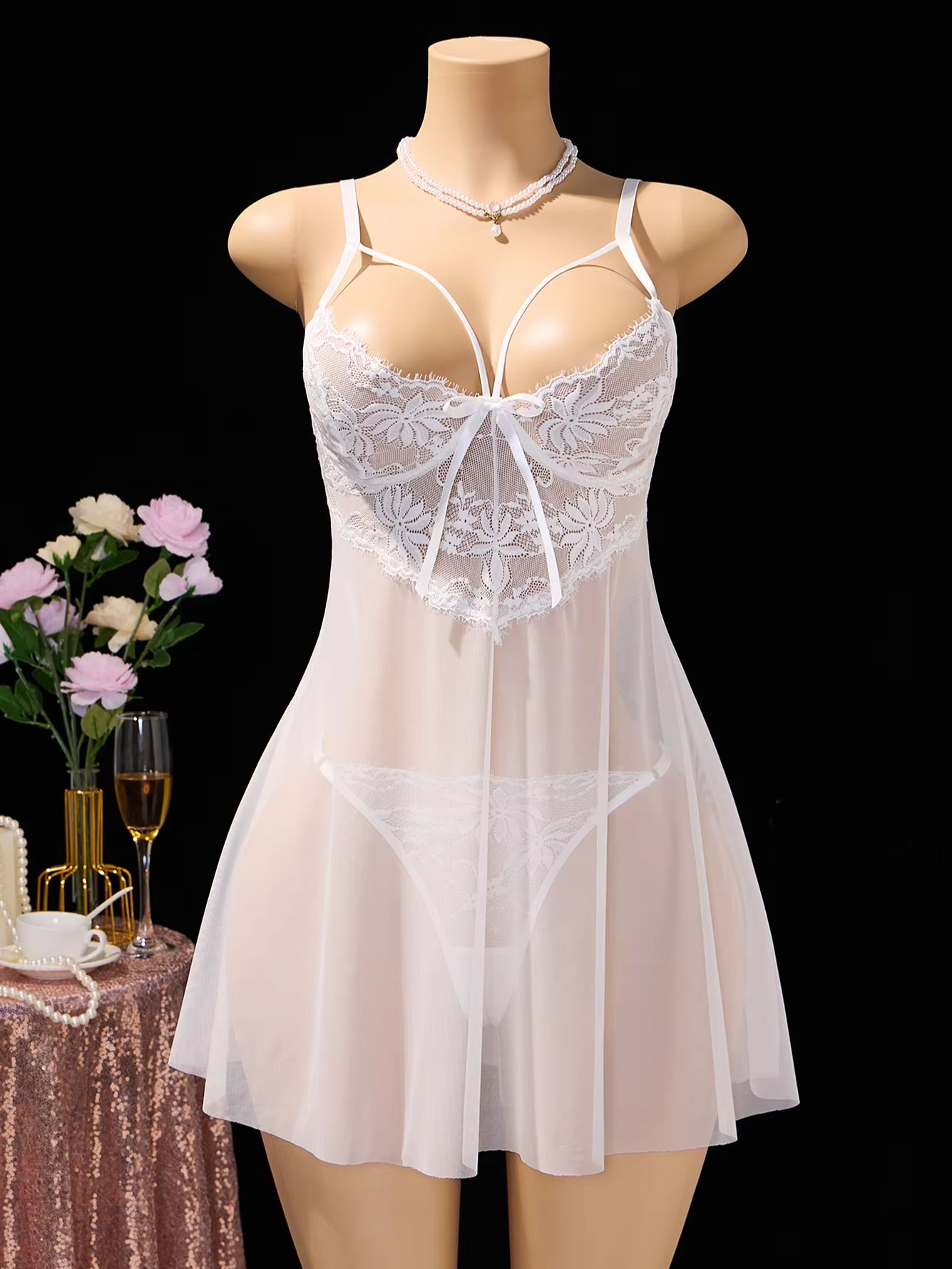 Vrouwelijke witte kant babydol - Babydoll Chemise Night recensie en prijs