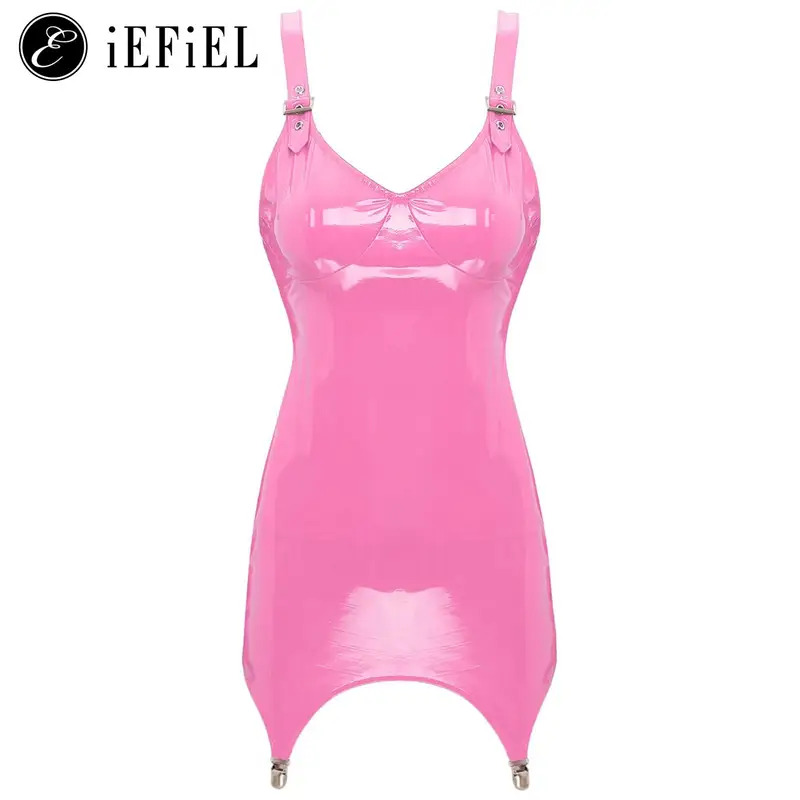Dames Glanzend Metallic PVC Le - Babydoll Chemise Night recensie en prijs